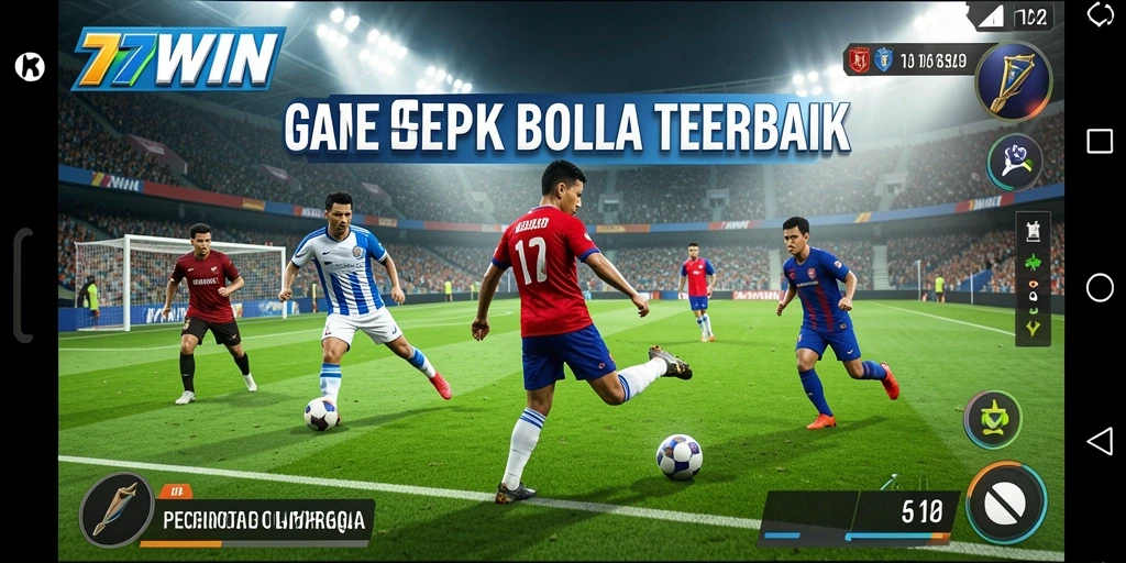 Tampilan gameplay mendebarkan di 77WIN yang menggambarkan pertarungan tim sepak bola.