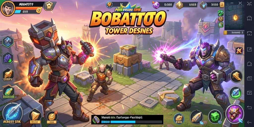 Screenshot gameplay BOBATOTO dengan menara pertahanan yang siap melawan musuh.