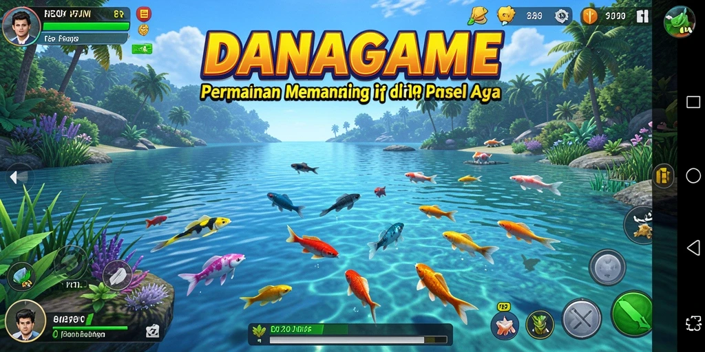 Screenshot gameplay DANAGAME yang menampilkan aksi memancing seru.