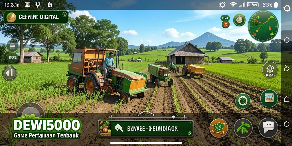 Screenshot gameplay DEWI5000 menunjukkan suasana kebun yang indah dan tanaman yang beragam.