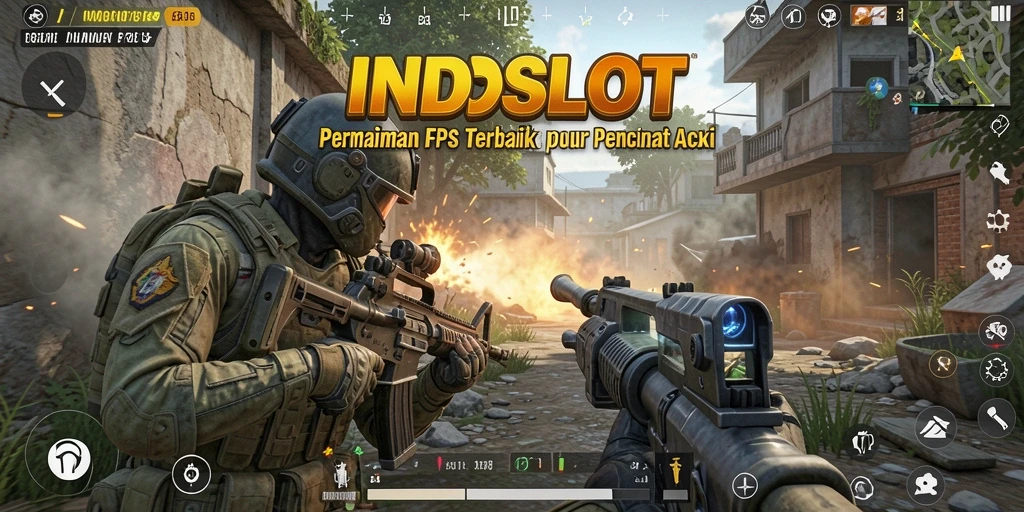 Tampilan aksi mendebarkan dalam gameplay FPS INDSLOT.