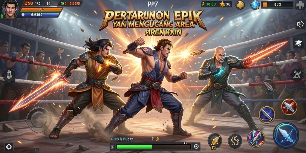 Screenshot PP7 menunjukkan aksi pertarungan yang seru di arena.