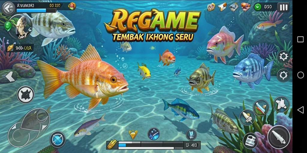 Screenshot gameplay RPGAME menampilkan aksi seru saat menembak ikan.