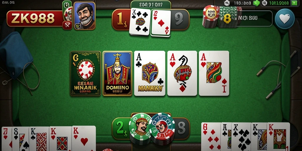 Tampilan gameplay seru dalam ZK988, menampilkan aksi permainan Domino.